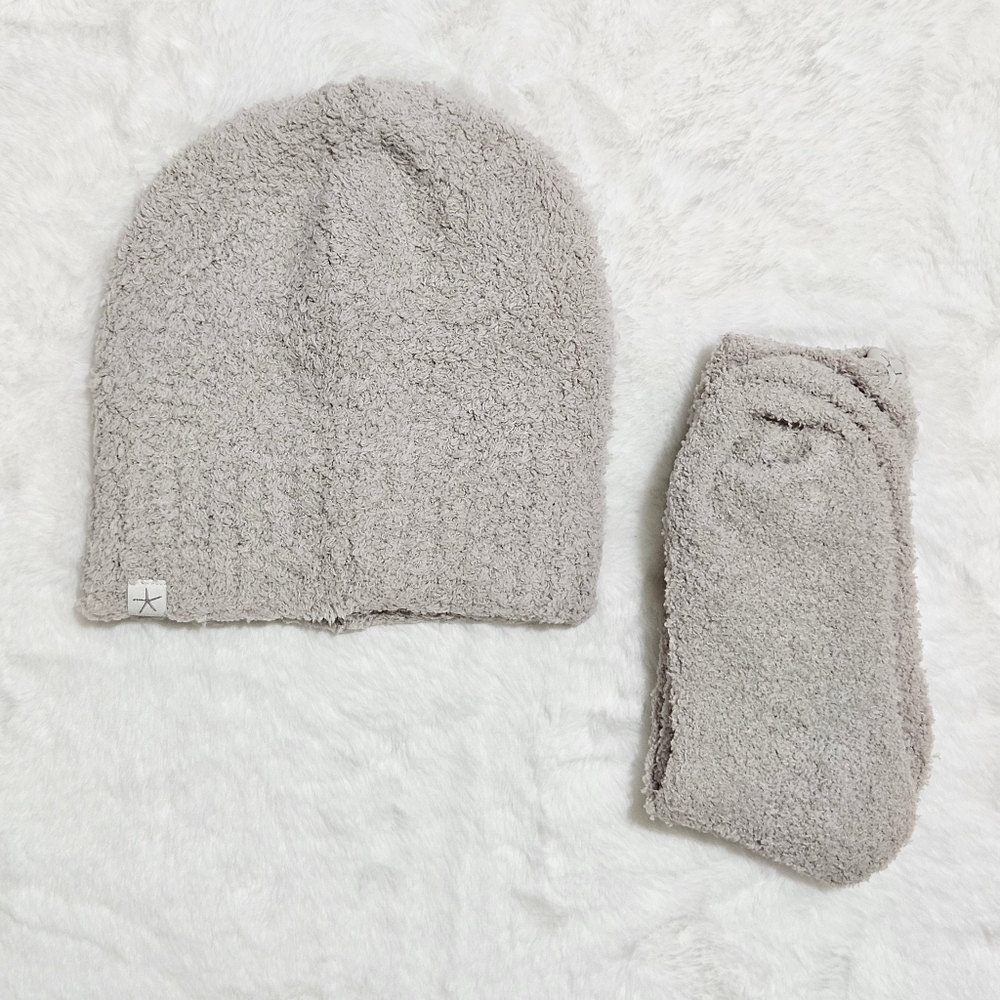 Barefoot Dreams Silver Beanie Hat & Sock Set Gift Bundle Cottagecore Winter New